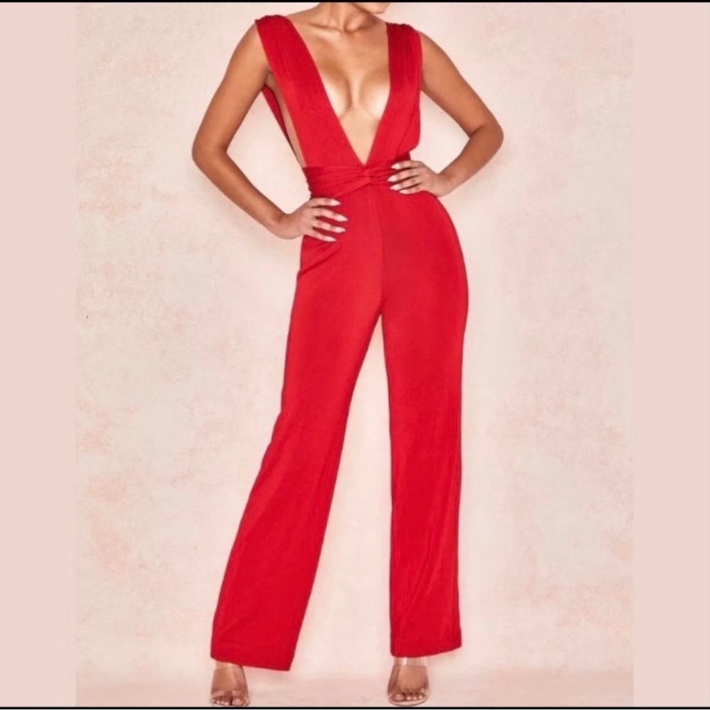 House of CB Scarlet Deep V Jumpsuit
